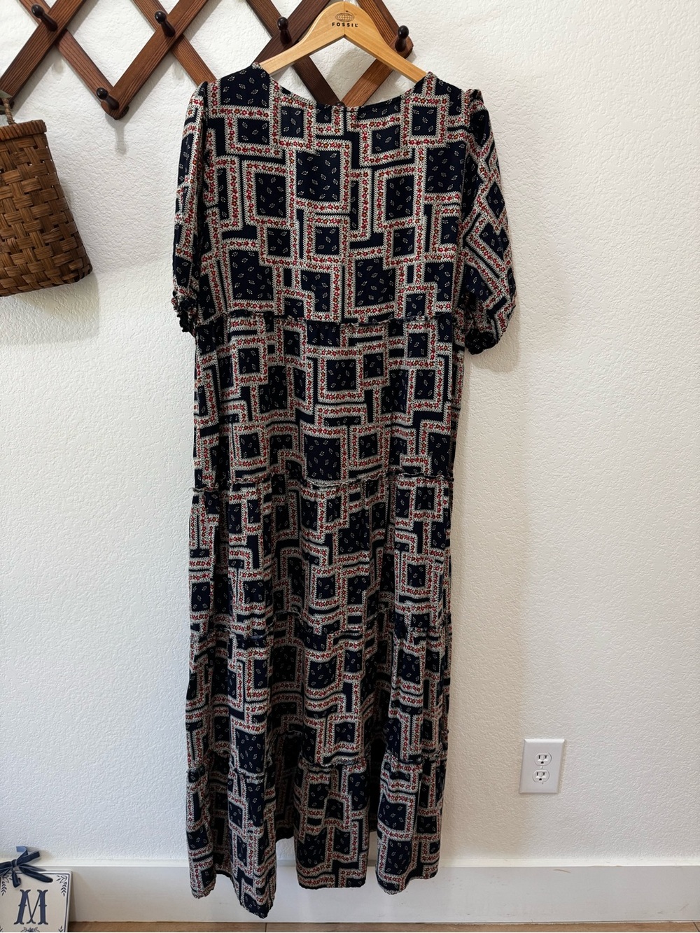 Natural Life Boho Patchwork boho cottagecore Print Maxi Dress Navy and Cream XL - Picture 2 of 4